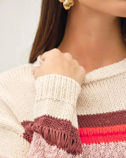 Julianna Chunky Knit Sweater- Poppy/Brown
