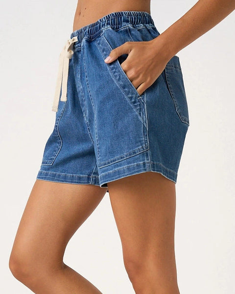 Erika Patch Pocket Shorts- Dark Wash