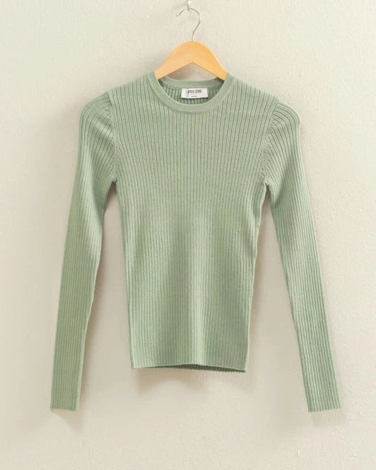 Flynn Ribbed Long Sleeve Top- Sage
