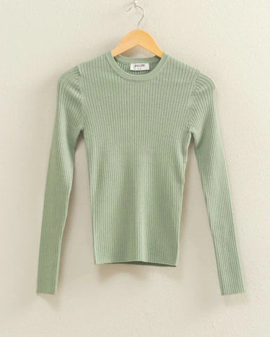 Flynn Ribbed Long Sleeve Top- Sage