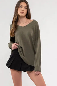 Indiana V-Neck Sweater- Olive