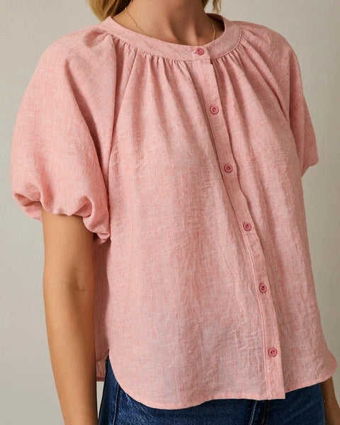 Adalee Bubble Sleeve Top- Coral