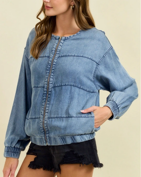Larkin Denim Bomber Jacket- Denim