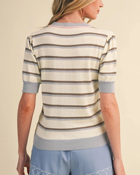 Indie Short Sleeve Stripe Top- Ivory
