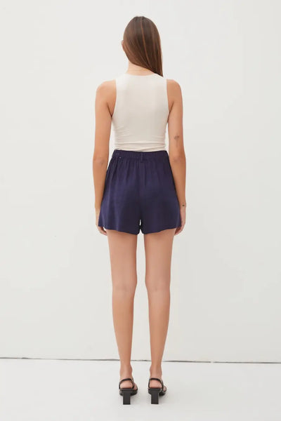 Tacey Pleated Shorts- Navy