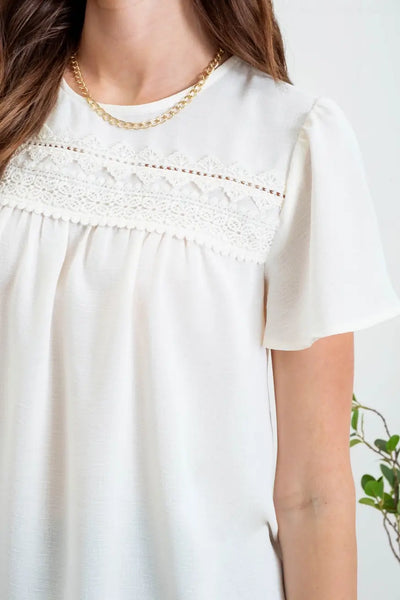 Thea Lace Trim Top- Cream