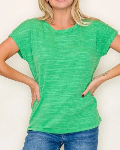 Kinley Textured Knit Top- Green