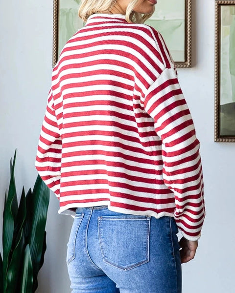 Dakota Stripe Cardigan- Red