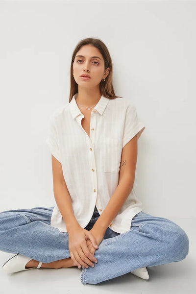 Whitley Striped Button Front Top- Natural