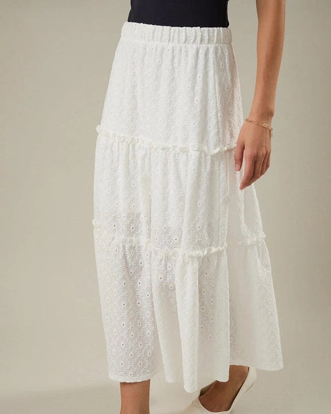 Evelyn Tiered Eyelet Maxi Skirt- White