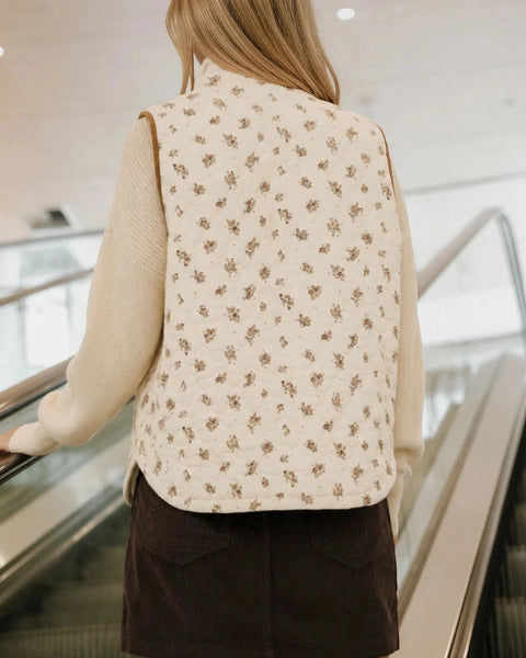 Gracelyn Floral Quilted Vest- Cream