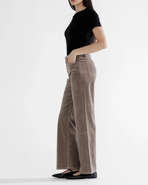 Mica High Rise Wide Leg Corduroy Pants- Light Greige