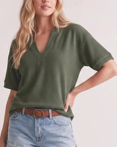 Charlie V-Neck Short Sleeve Top- Olive