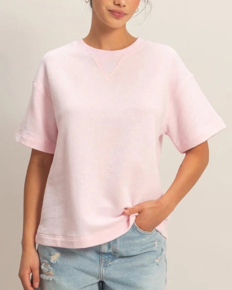 Hayden Textured Short Sleeve Top- Soft Pink