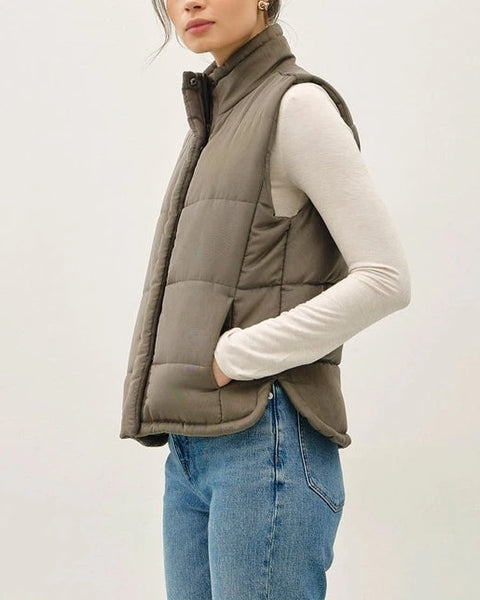 Ronnie Suede Feel Puffer Vest- Olive