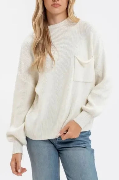 Funnel Neck Ribbed Sweater- Ivory