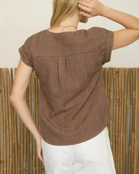 Hazel Textured Woven Top- Brown