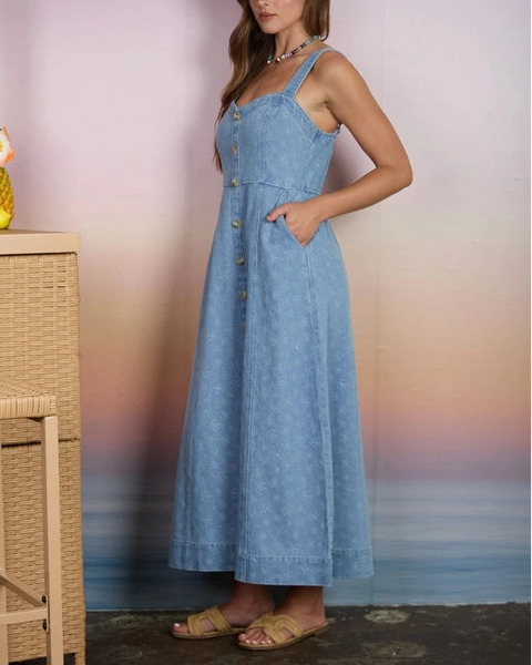 Elliana Denim Midi Dress- Light Denim
