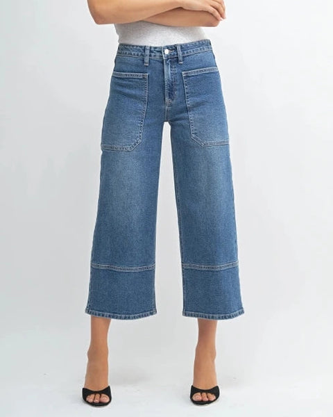 JBD Wide Leg Crop Jeans- Medium Wash