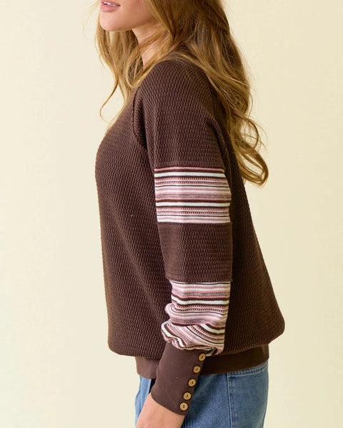 Flannery Contrast Knit Sweatshirt- Chocolate