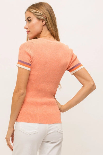 Finn Contrast Short Sleeve Sweater- Orange