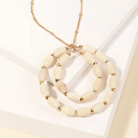 Wooden Bead Circle Pendant Necklace- Ivory