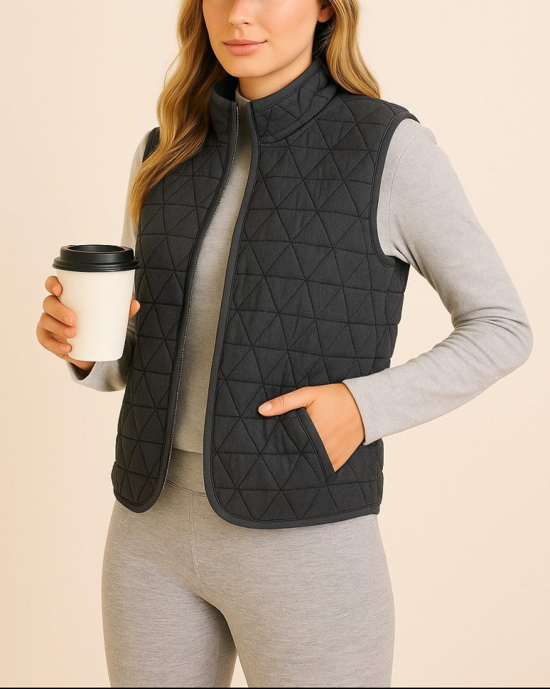 Kyla Quilted Vest- Charcoal