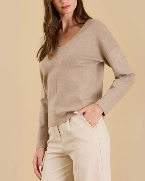 Ada Center Seam V-Neck Sweater- Mocha