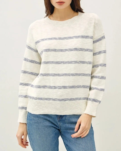 Ava Heather Striped Sweater- Denim
