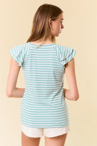 Vivian Soft Ribbed Flutter Sleeve Top- Seafoam