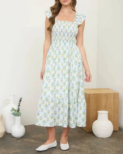 Lennox Floral Midi Dress- Blue Multi