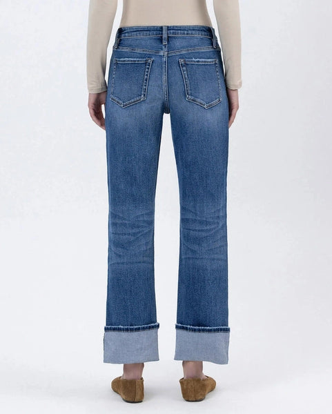 Lovervet High Rise Cuffed Ankle Straight Leg Jeans- Medium Wash