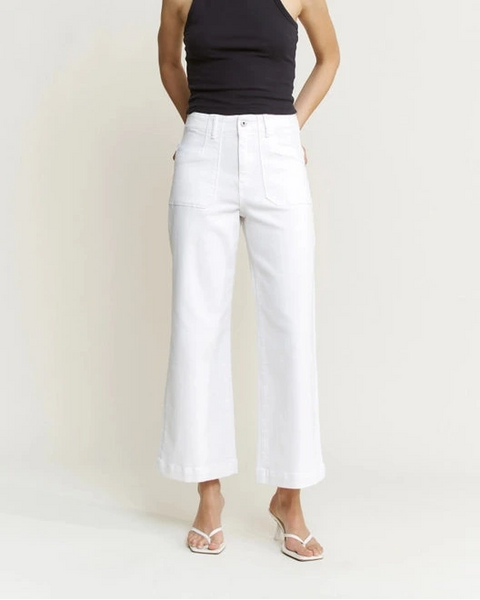 Mica High Rise Cropped Wide Leg Jeans- White