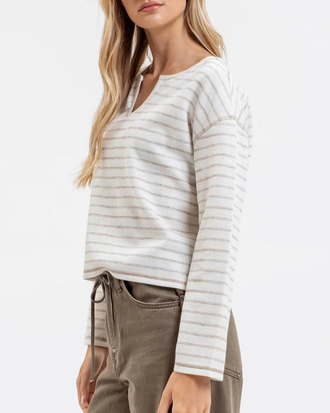 Flynn Striped Marled Knit Top- Cream