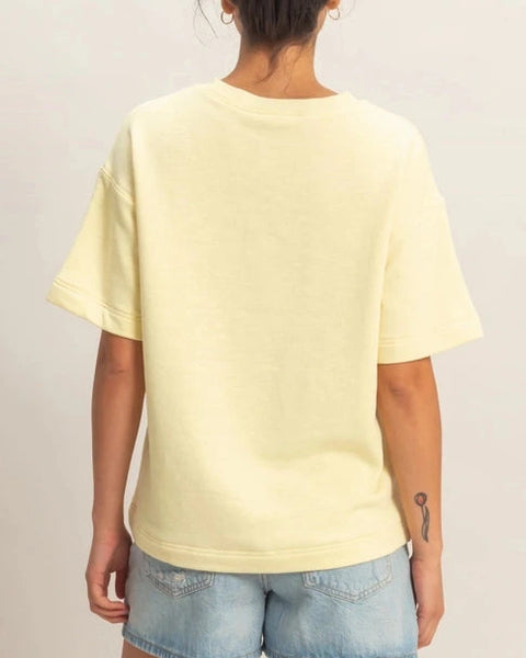 Hayden Textured Short Sleeve Top- Pale Yellow