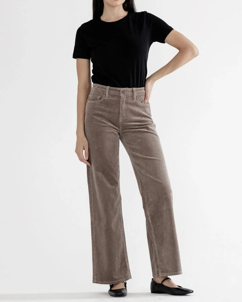 Mica High Rise Wide Leg Corduroy Pants- Light Greige