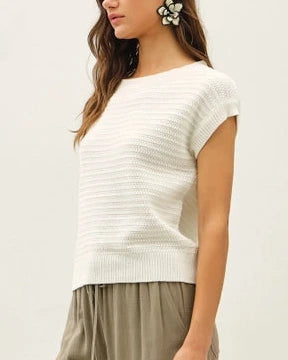 Senna Textured Sweater Top- Off White