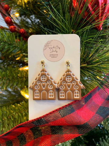 Clay Gingerbread House Earrings