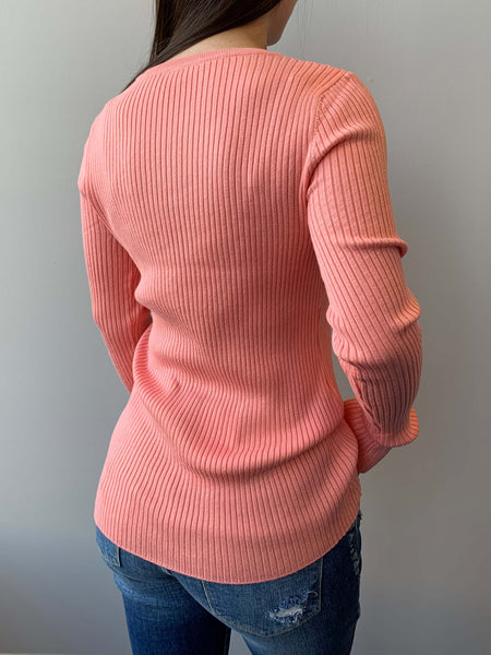 Collins Ribbed Henley Top- Bubble Gum