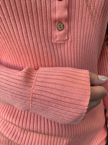 Collins Ribbed Henley Top- Bubble Gum