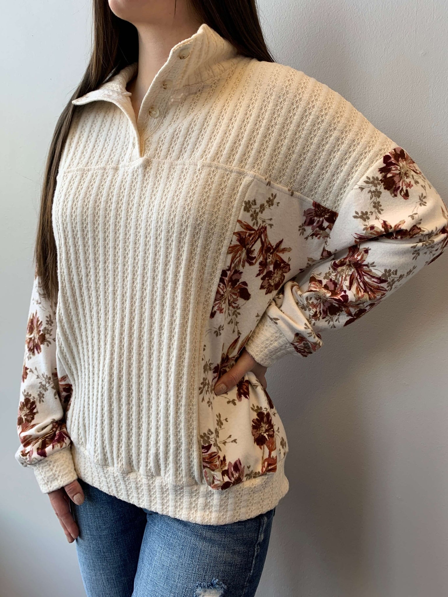 Sweet Fall Floral Pullover Top- Cream