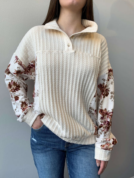 Sweet Fall Floral Pullover Top- Cream