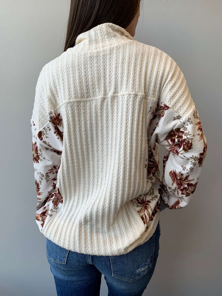 Sweet Fall Floral Pullover Top- Cream