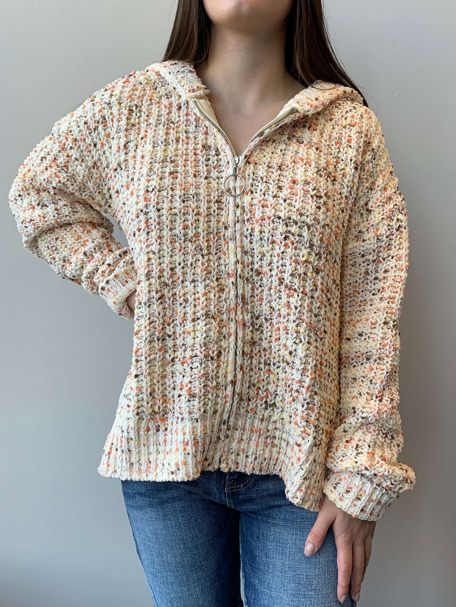 Avery Confetti Hooded Cardigan- Pumpkin