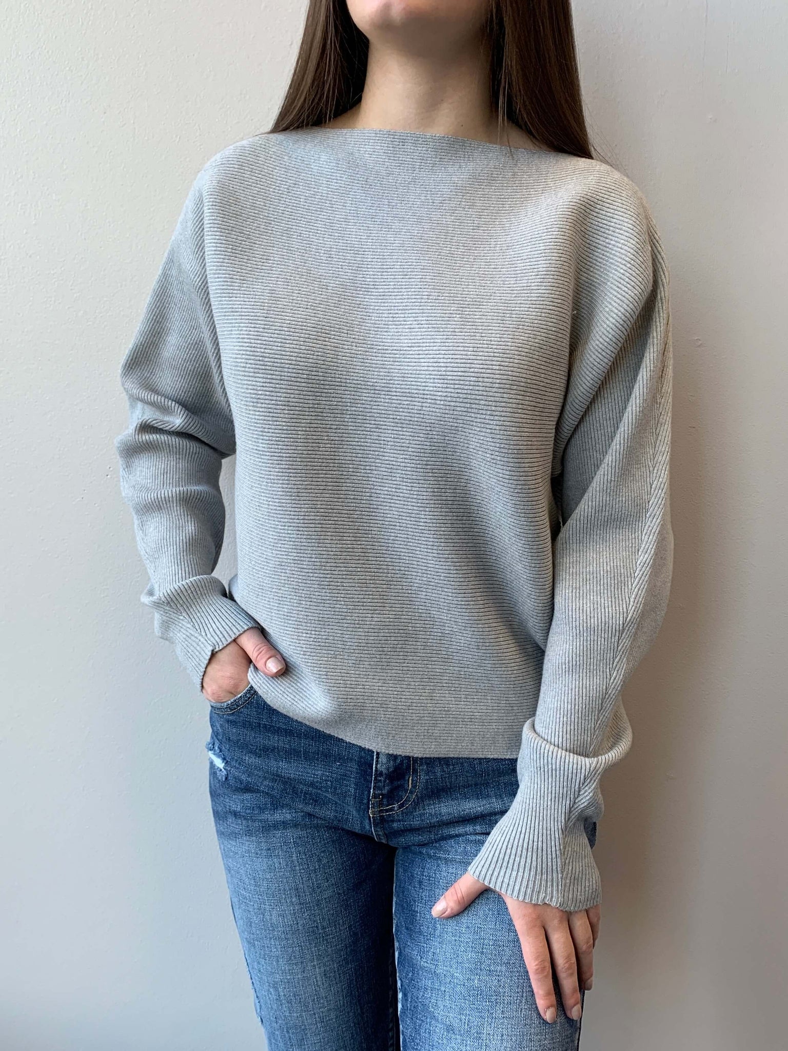 Laney Boat Neck Sweater- Heather Gray