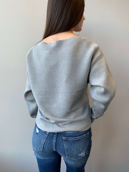 Laney Boat Neck Sweater- Heather Gray