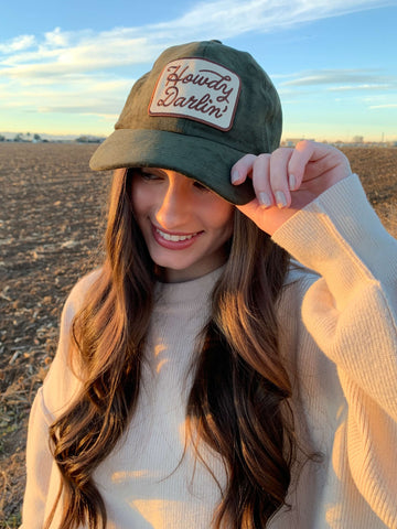 "Howdy Darlin'" Patch Suede Hat- Olive