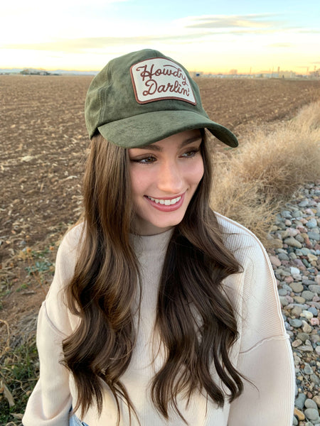 "Howdy Darlin'" Patch Suede Hat- Olive