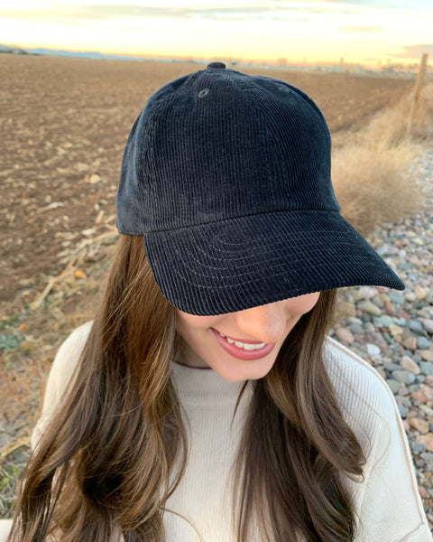 Adventure Corduroy Baseball Hat- Black