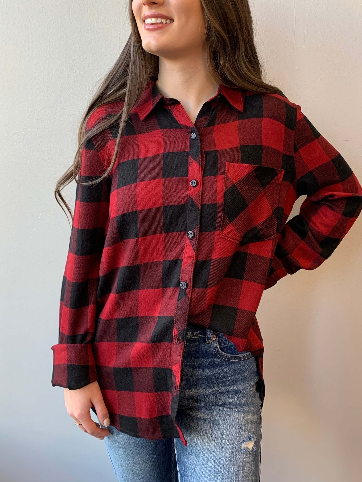 Cozy Cabin Buffalo Check Top- Red and Black